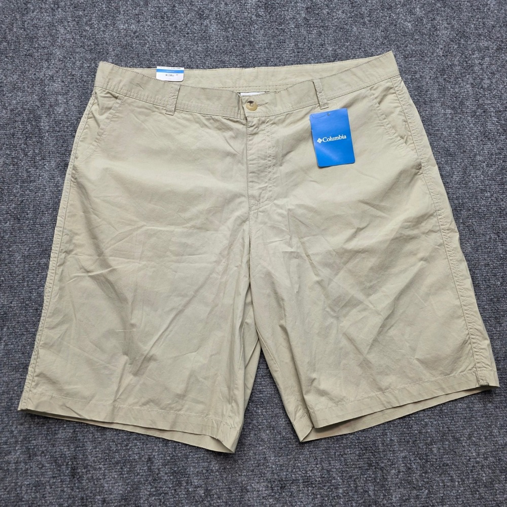 Columbia Men's 38W 10L Washed Out Short Khaki Tan Regular Fit 100% Cotton AM4471